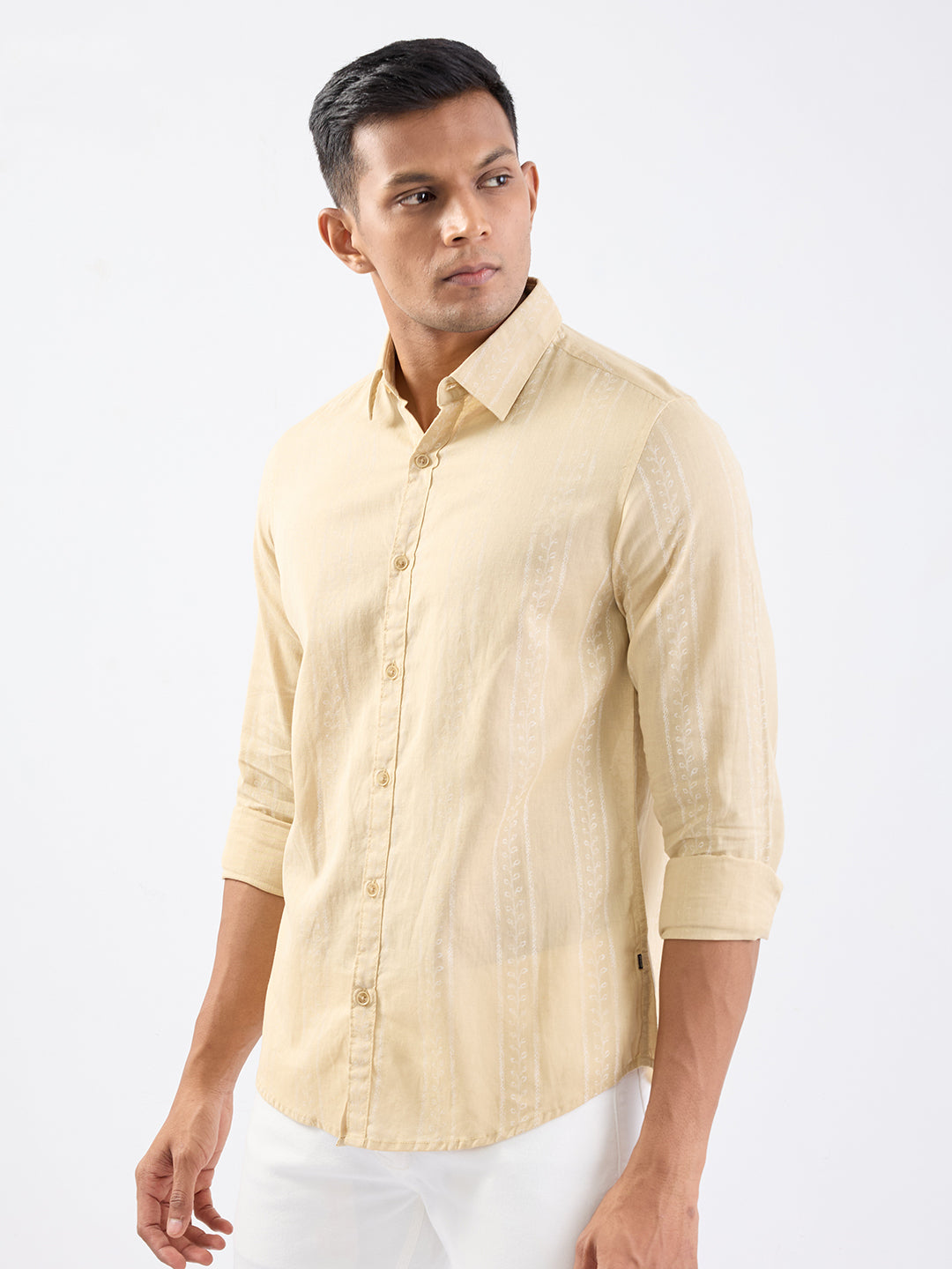 Men Shirt Beige Slim Fit