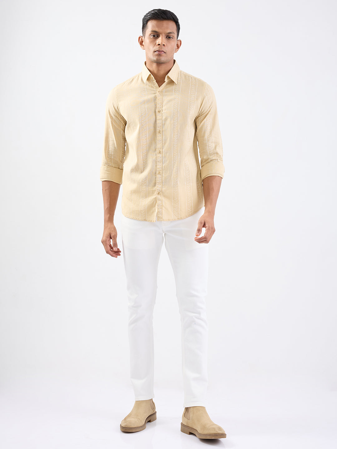 Men Shirt Beige Slim Fit