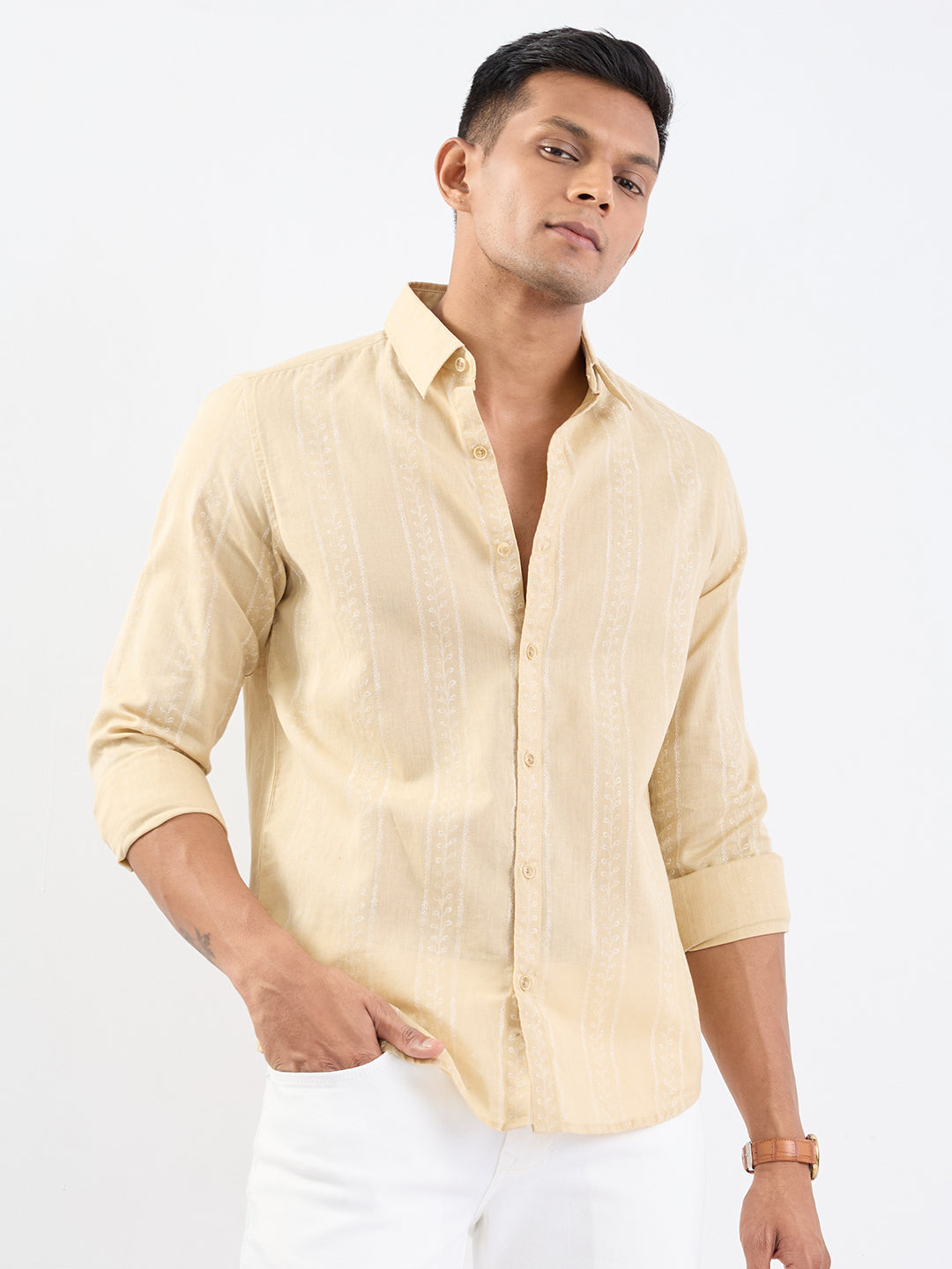 Men Shirt Beige Slim Fit