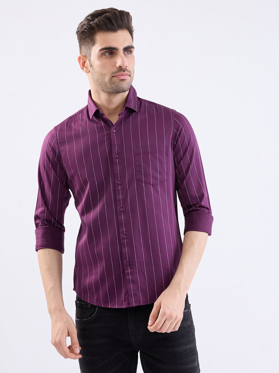 Spykar Plum Red Slim Fit Casual Shirts For Men