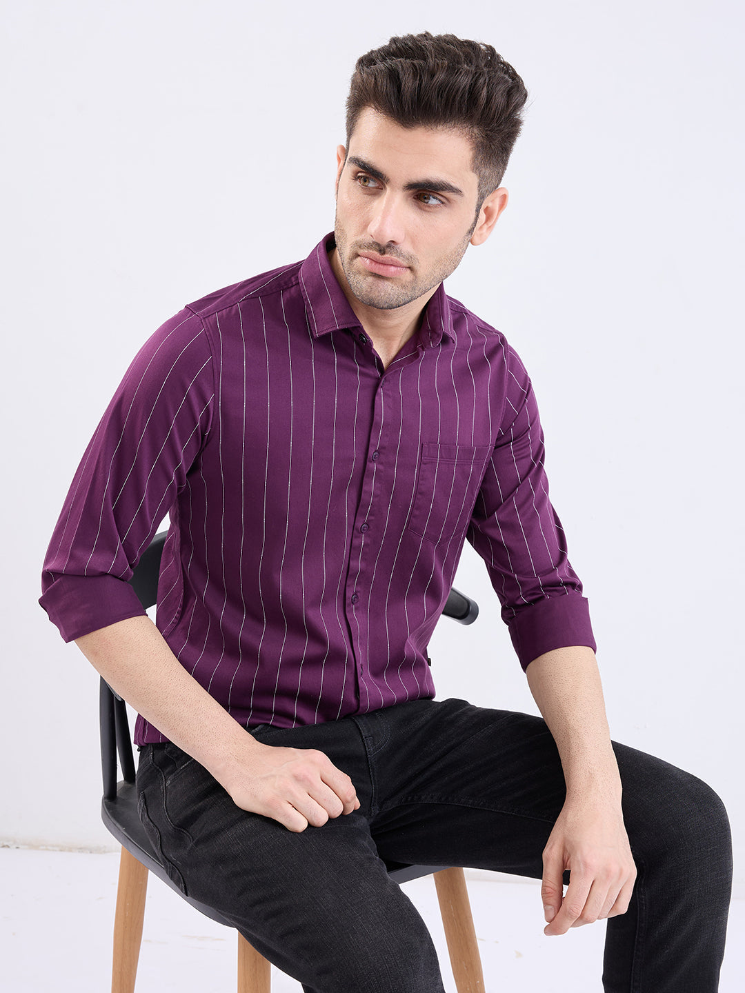 Spykar Plum Red Slim Fit Casual Shirts For Men
