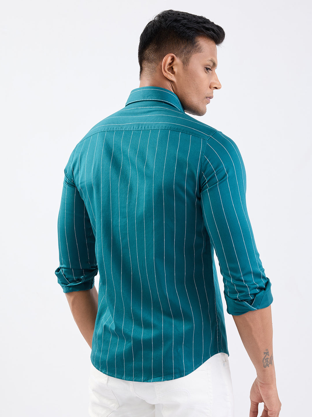 Spykar Teal Green Slim Fit Casual Shirts For Men