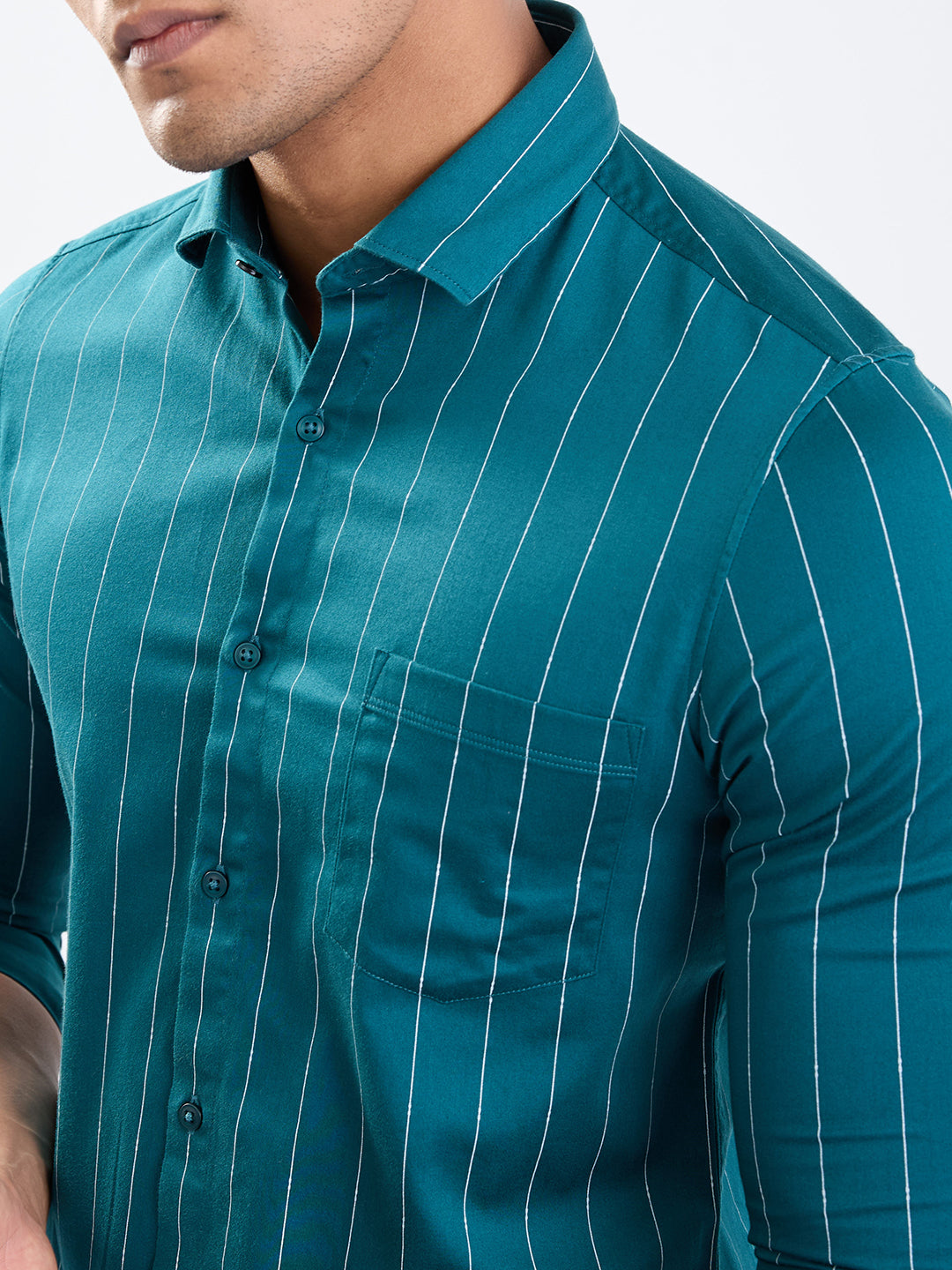 Spykar Teal Green Slim Fit Casual Shirts For Men