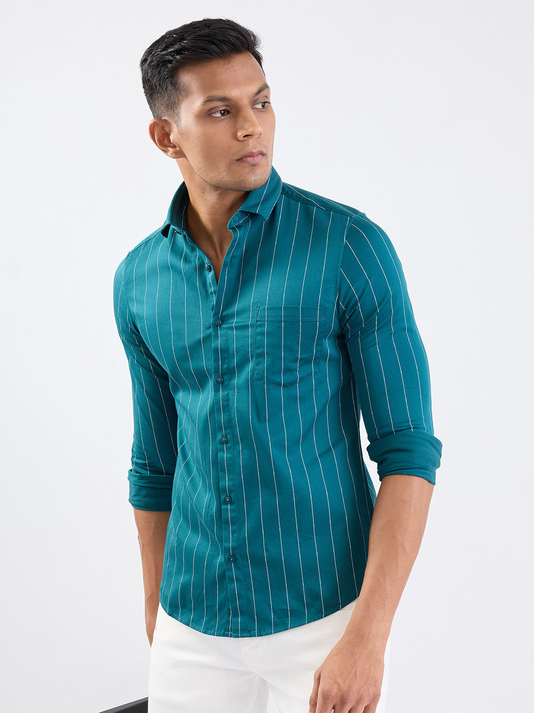 Spykar Teal Green Slim Fit Casual Shirts For Men