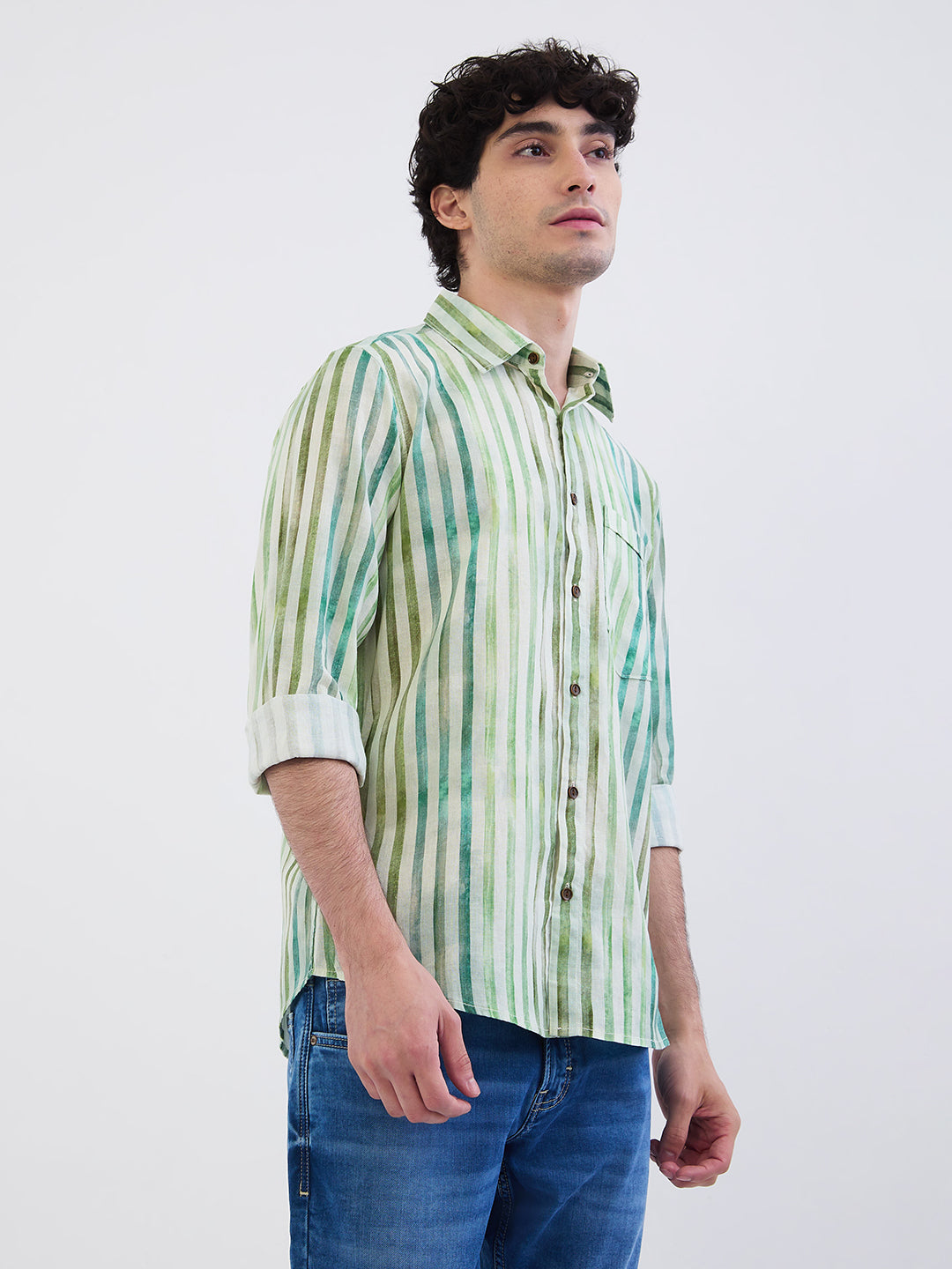 Spykar Off White Slim Fit Casual Shirts For Men