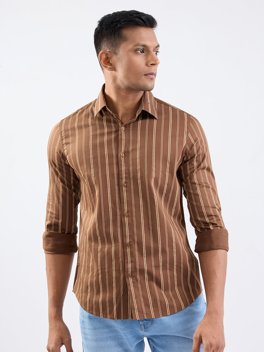 Spykar Bison Brown Slim Fit Casual Shirts For Men