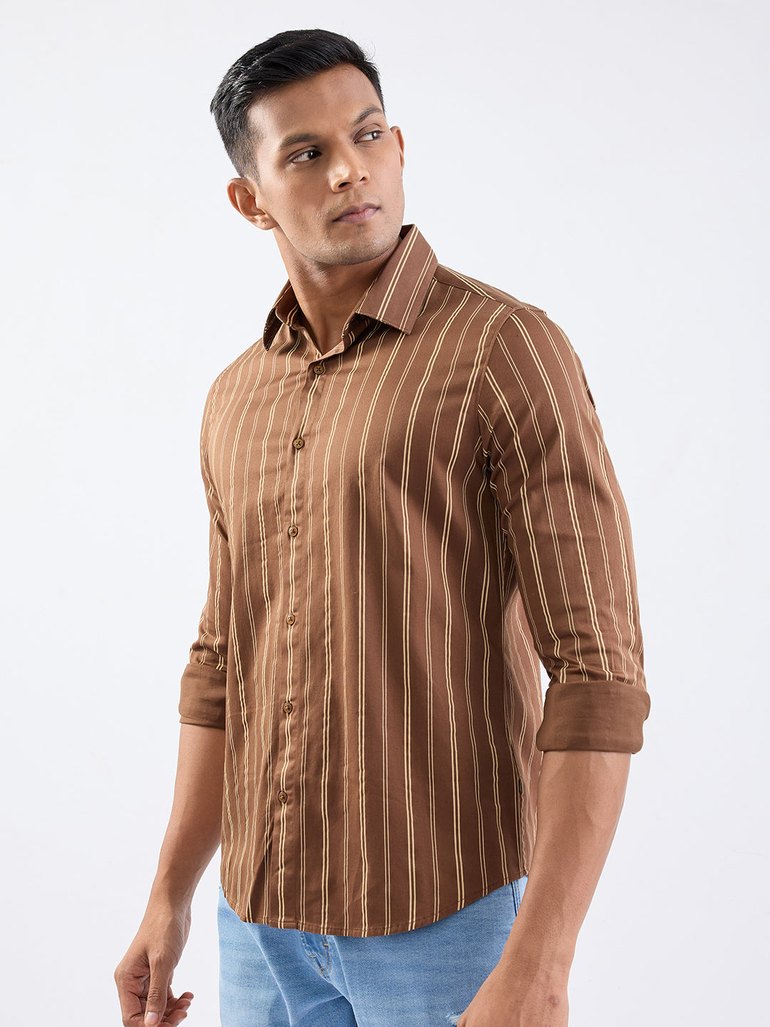 Spykar Bison Brown Slim Fit Casual Shirts For Men