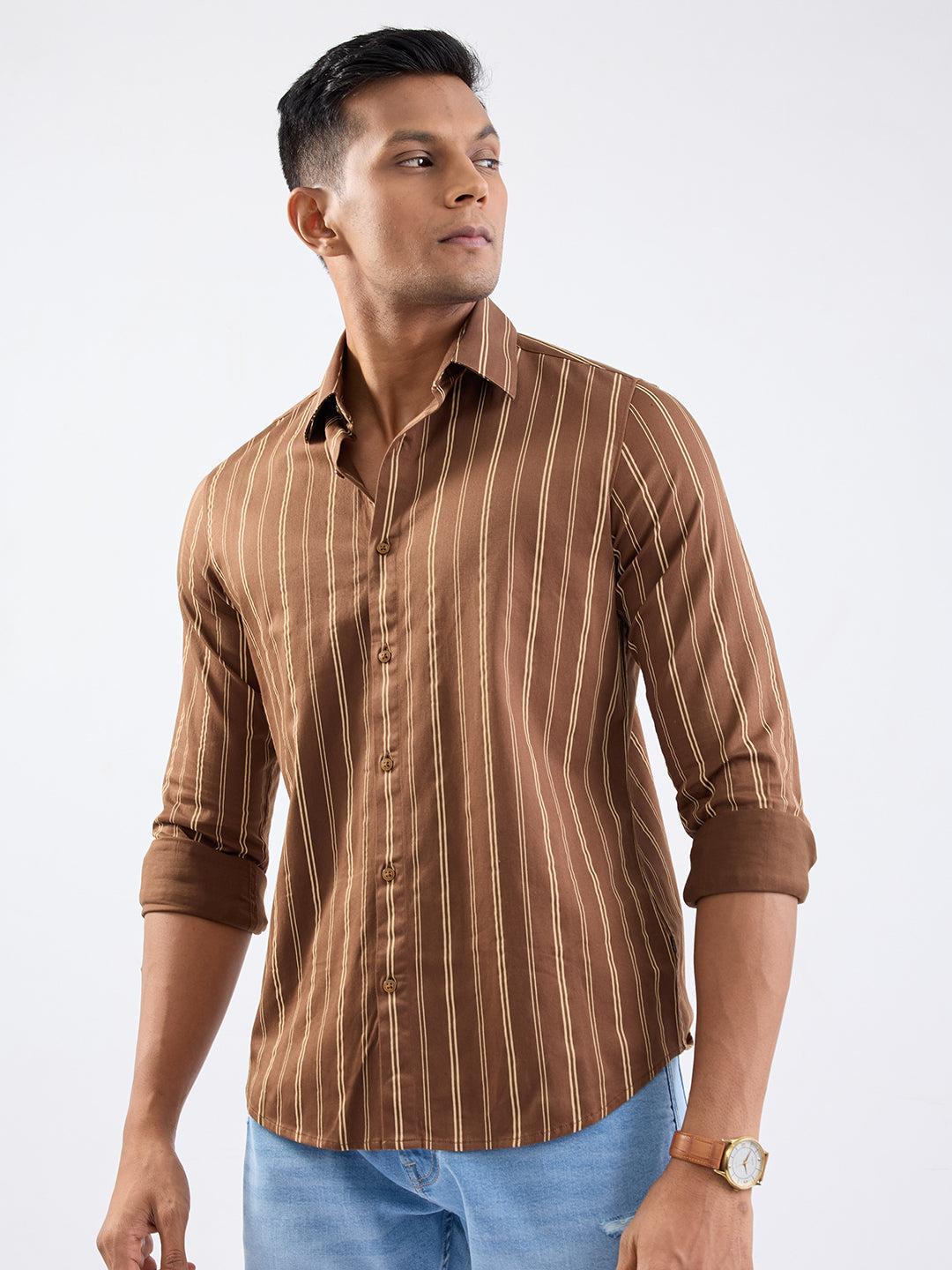 Spykar Bison Brown Slim Fit Casual Shirts For Men