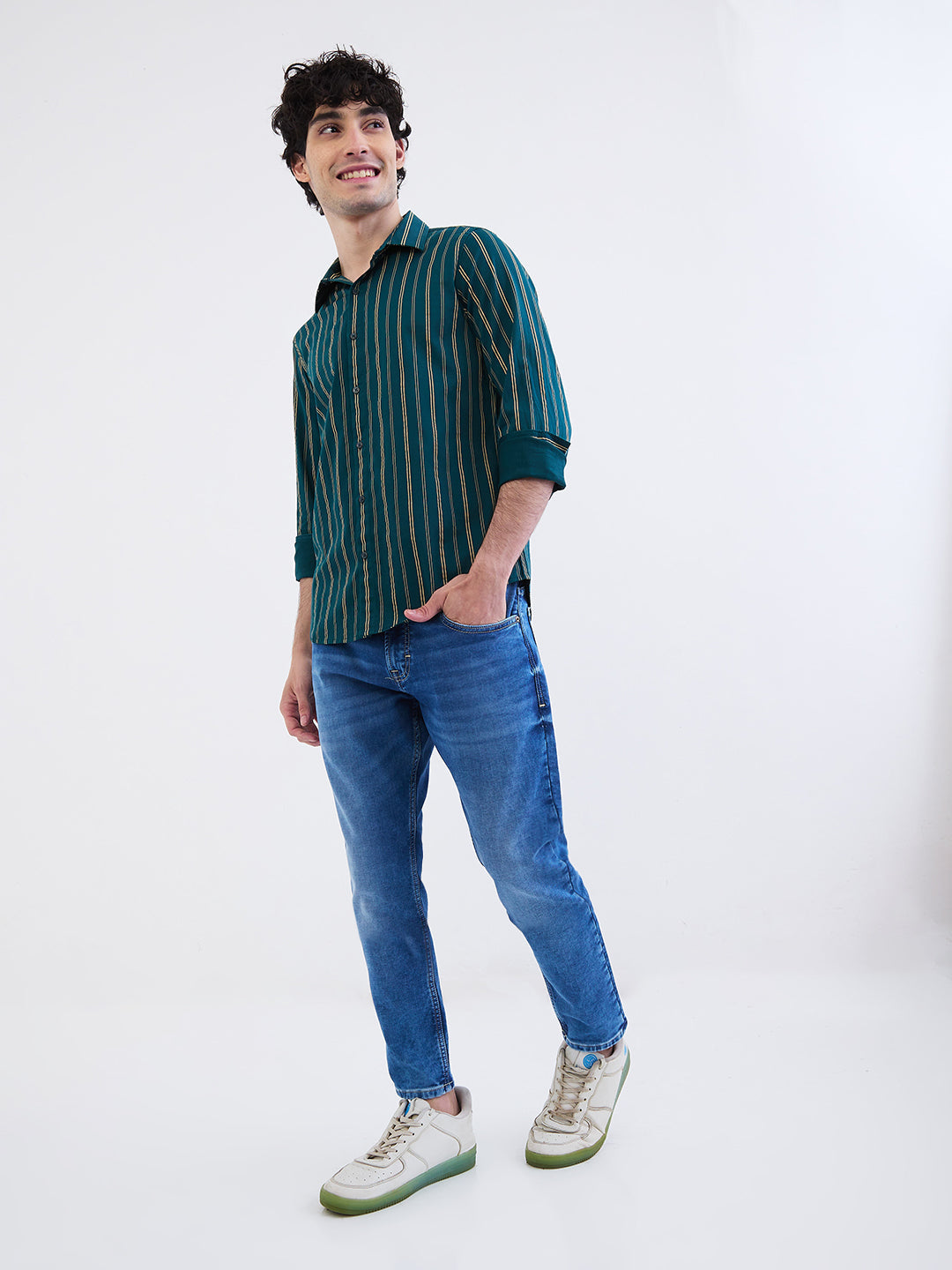 Spykar Teal Green Slim Fit Casual Shirts For Men