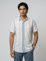 Men Shirt Stripe Off-White Regular Fit