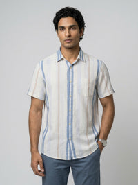 Men Shirt Stripe Off-White Regular Fit