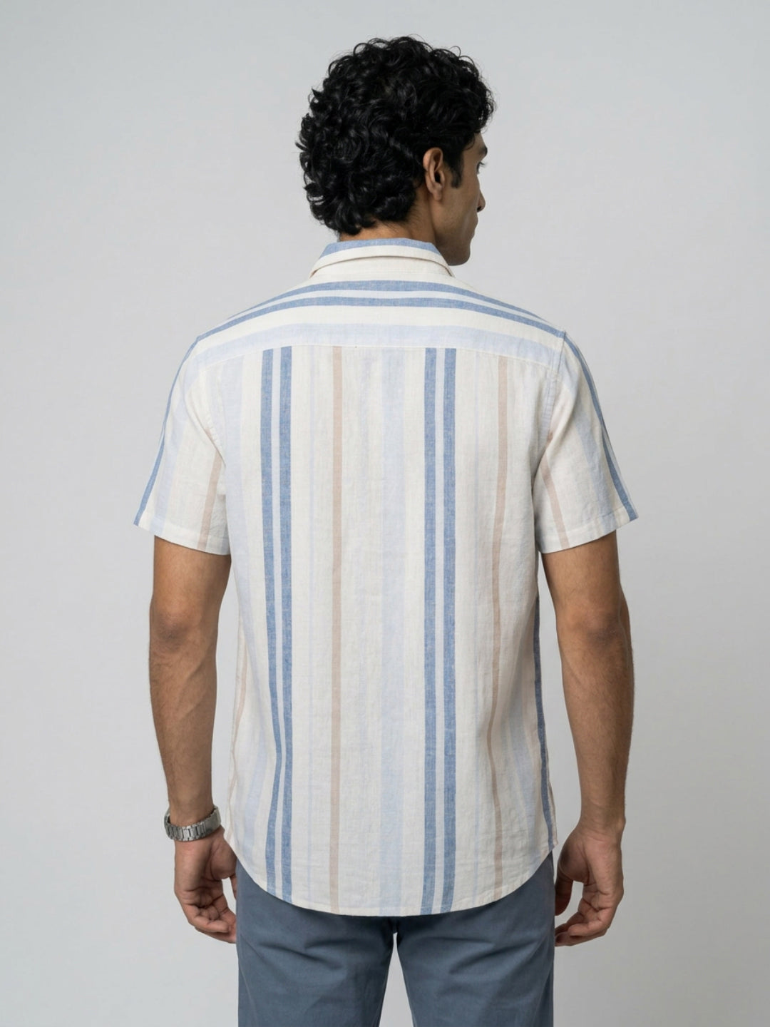 Men Shirt Stripe Off-White Regular Fit
