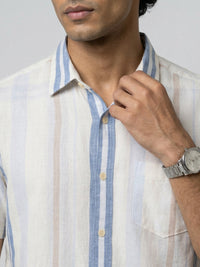 Men Shirt Stripe Off-White Regular Fit