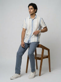 Men Shirt Stripe Off-White Regular Fit