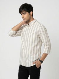 Men Shirt Stripe Off-White Regular Fit