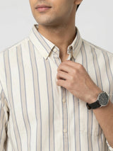 Men Shirt Stripe Off-White Regular Fit