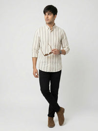 Men Shirt Stripe Off-White Regular Fit