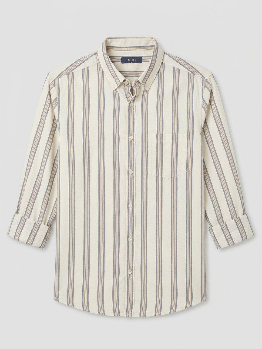 Men Shirt Stripe Off-White Regular Fit