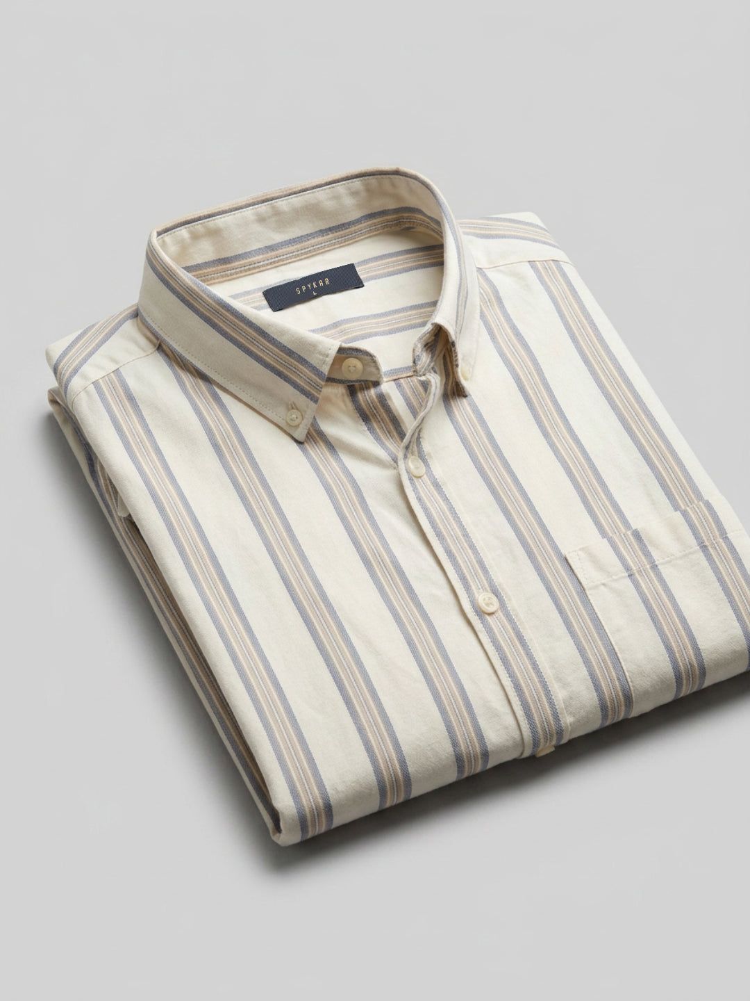 Men Shirt Stripe Off-White Regular Fit