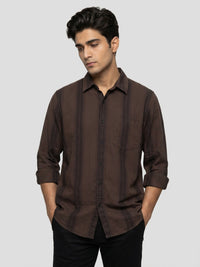 Men Shirt Stripe Brown Regular Fit