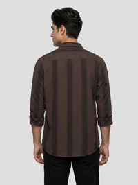 Men Shirt Stripe Brown Regular Fit
