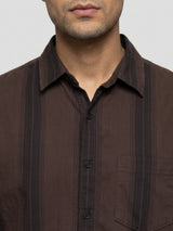 Men Shirt Stripe Brown Regular Fit
