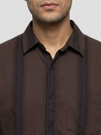 Men Shirt Stripe Brown Regular Fit