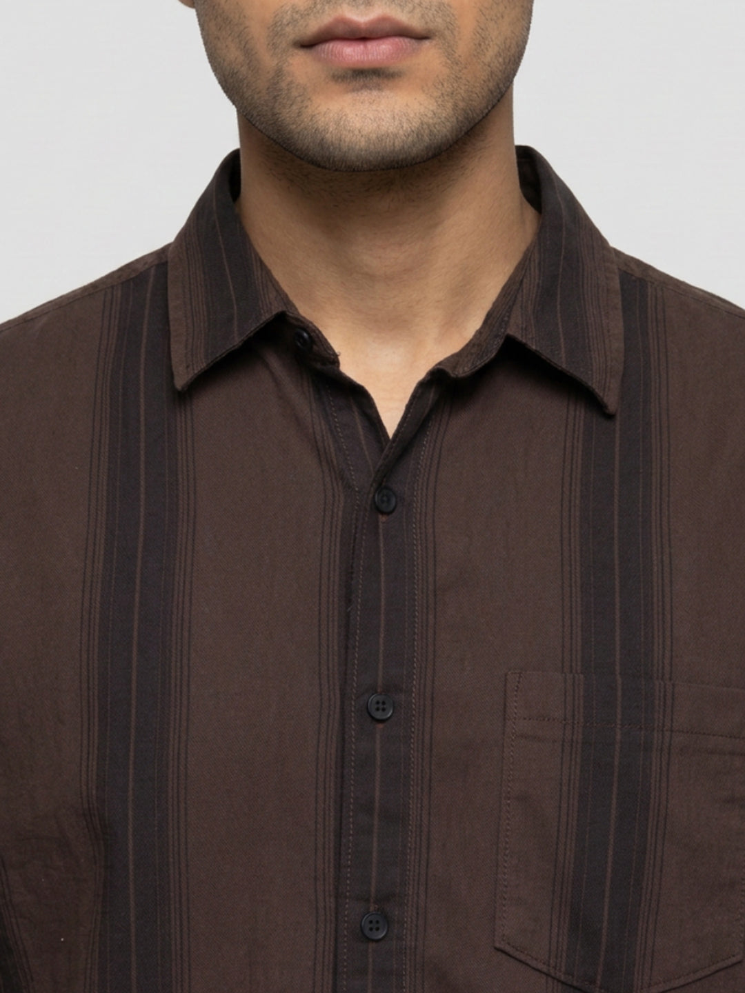 Men Shirt Stripe Brown Regular Fit