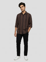 Men Shirt Stripe Brown Regular Fit