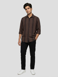 Men Shirt Stripe Brown Regular Fit