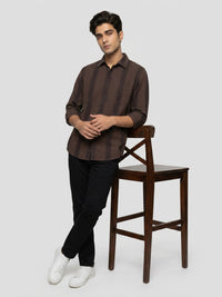 Men Shirt Stripe Brown Regular Fit