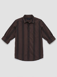 Men Shirt Stripe Brown Regular Fit