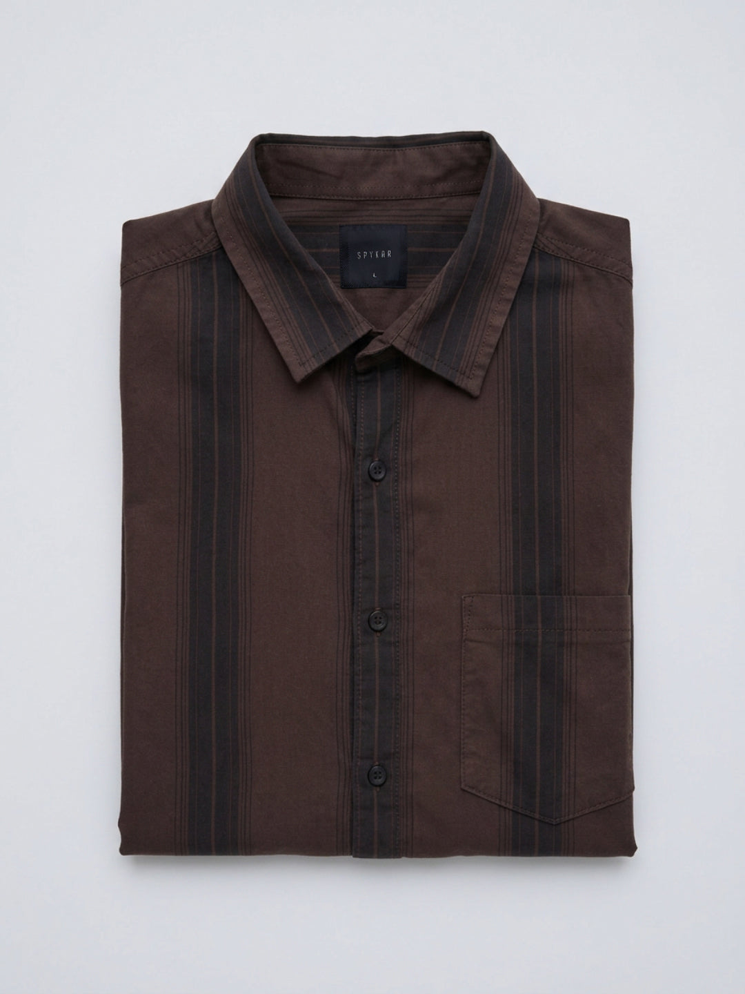 Men Shirt Stripe Brown Regular Fit