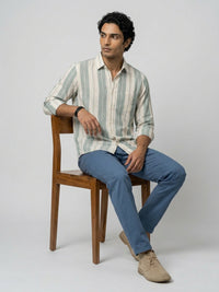 Men Shirt Stripe Blue Regular Fit
