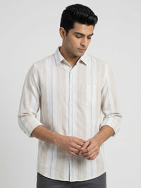 Men Shirt Stripe Beige Regular Fit