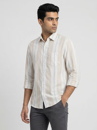 Men Shirt Stripe Beige Regular Fit