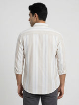 Men Shirt Stripe Beige Regular Fit