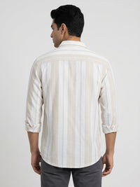 Men Shirt Stripe Beige Regular Fit