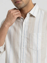 Men Shirt Stripe Beige Regular Fit