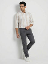 Men Shirt Stripe Beige Regular Fit
