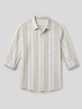 Men Shirt Stripe Beige Regular Fit