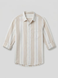 Men Shirt Stripe Beige Regular Fit