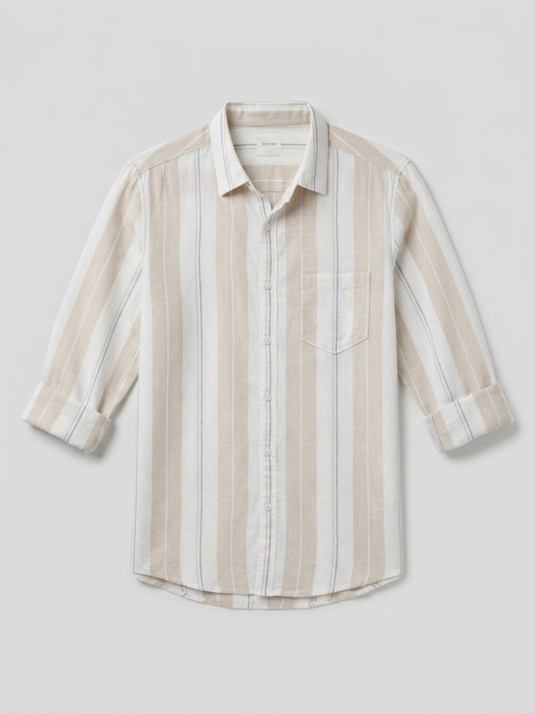 Men Shirt Stripe Beige Regular Fit