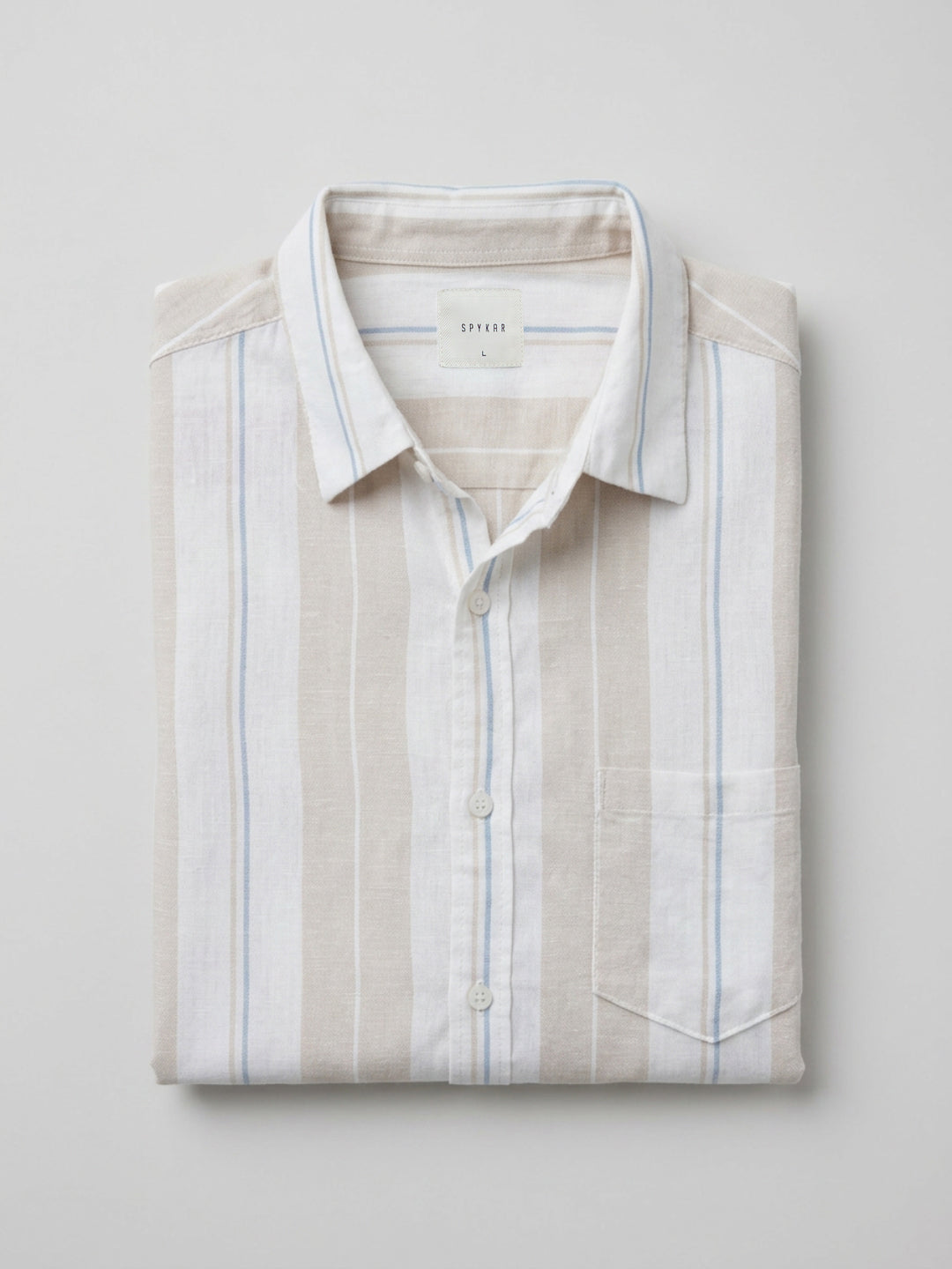 Men Shirt Stripe Beige Regular Fit