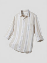 Men Shirt Stripe Beige Regular Fit