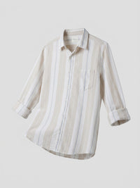 Men Shirt Stripe Beige Regular Fit