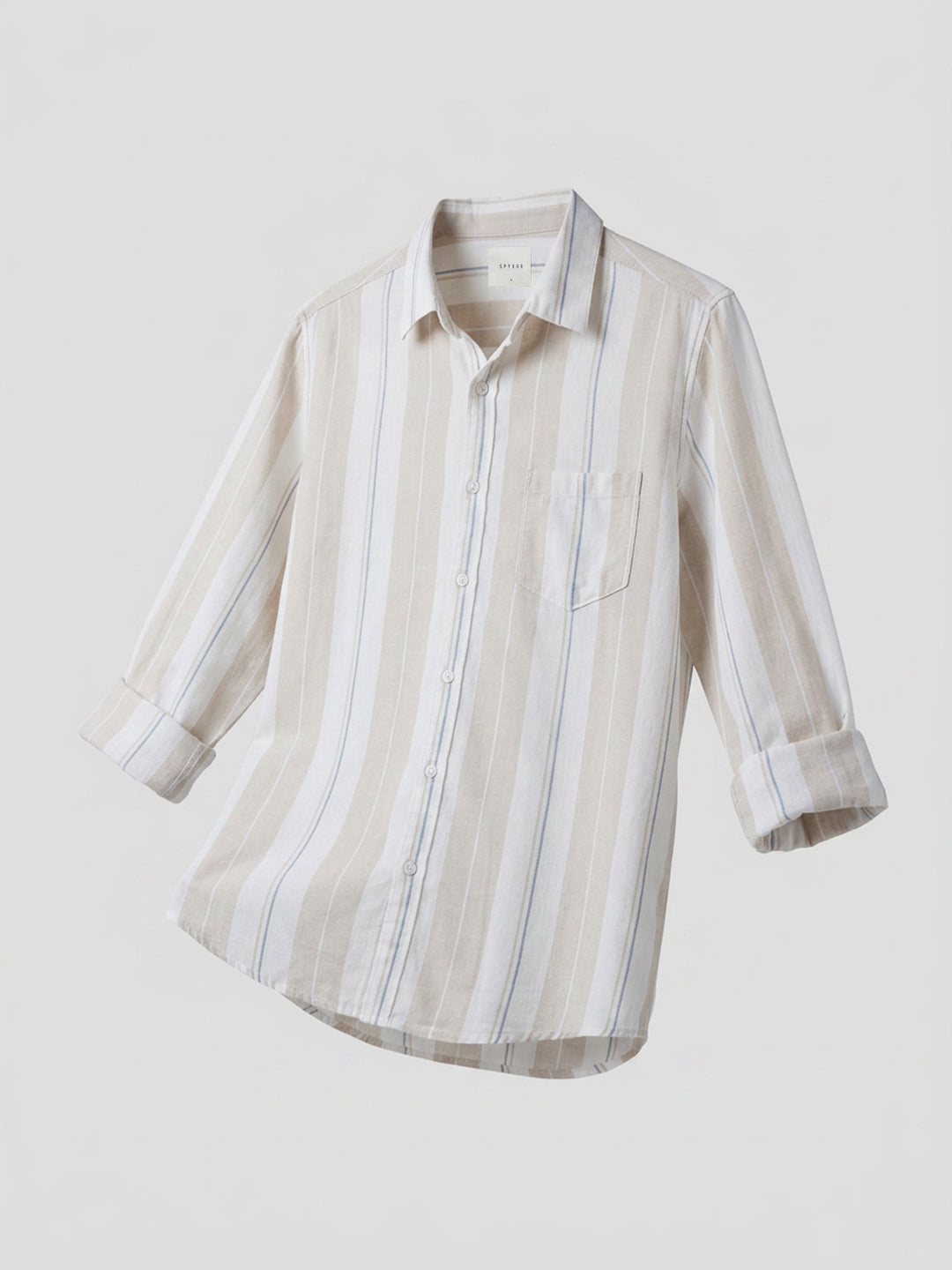 Men Shirt Stripe Beige Regular Fit