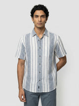 Men Shirt Stripe Navy Blue Regular Fit