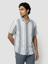 Men Shirt Stripe Navy Blue Regular Fit