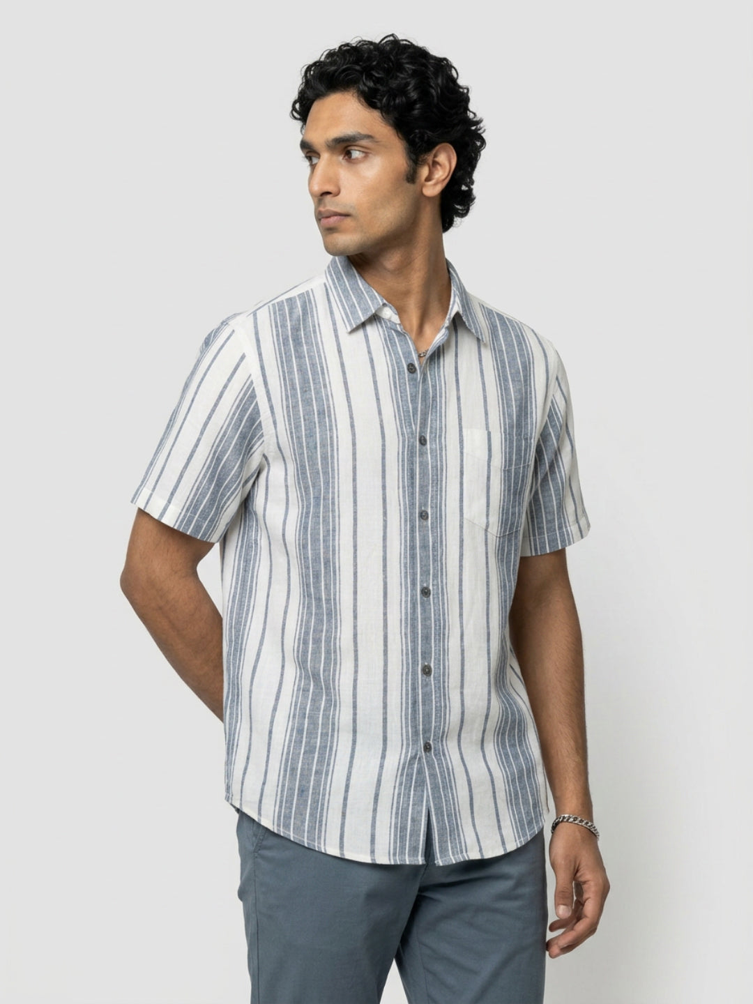 Men Shirt Stripe Navy Blue Regular Fit